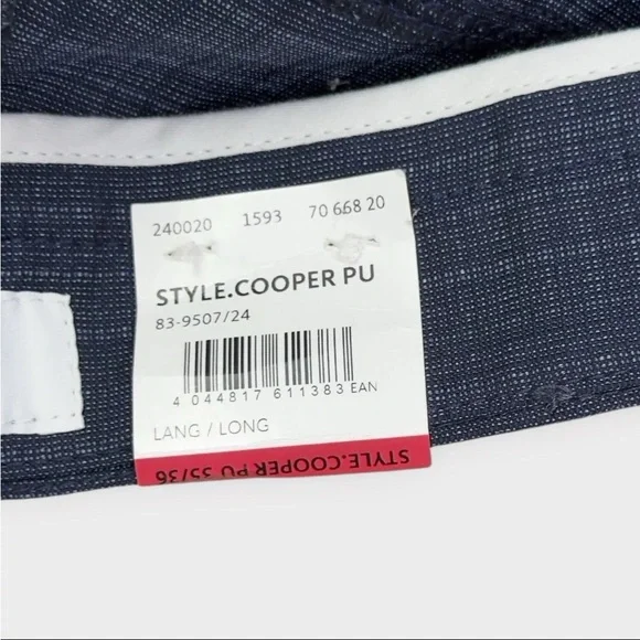 Brax Cooper Fancy Regular Fit Chino Pants Mens 35x36 Blue Plaid Unhemmed Leg NWT